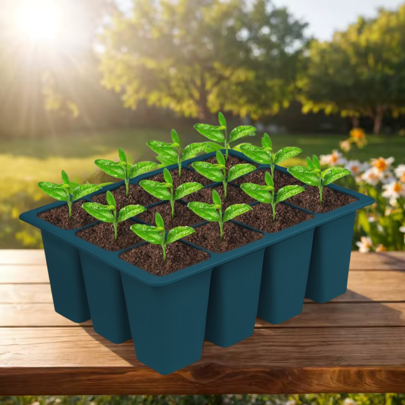 Лоток садовый для рассады кассета на 12 ячеек силиконовый многоразовый для проращивания семян растений цветов Синий