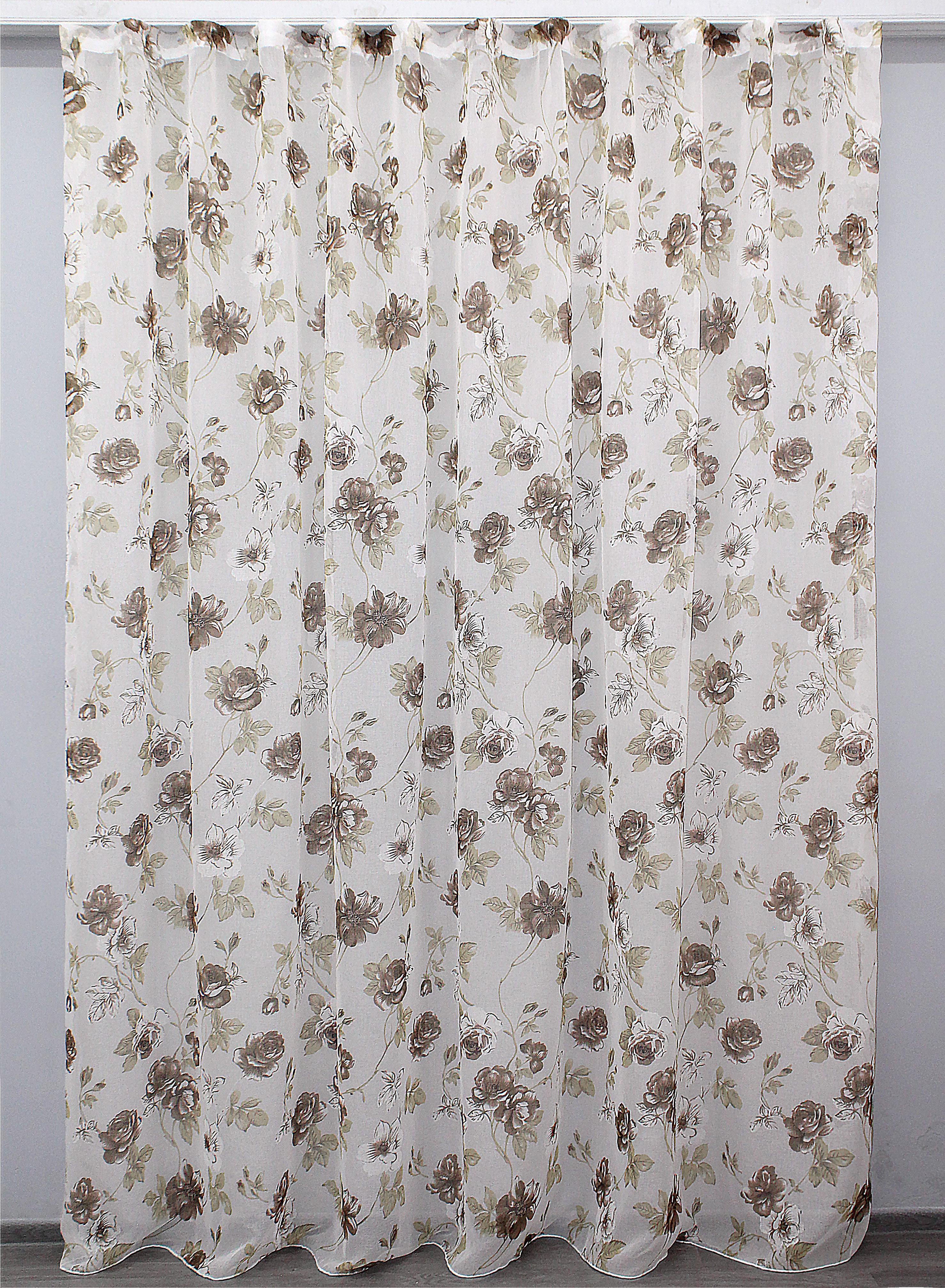 Тюль VR-Textil 1267т Flora батист 300х250 см Белый/Коричневый (42-0308)