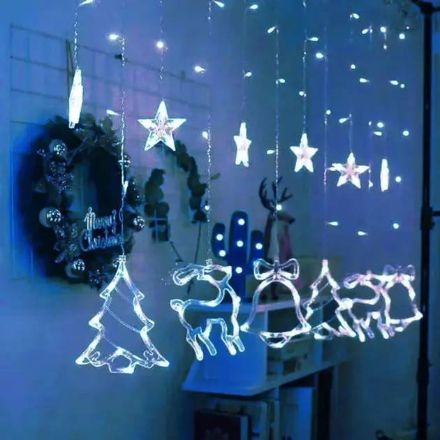 Гірлянда бахрома штора з фігурками кімнатна Олень Ялинка колокольчик/Зірки від USB 2,5х1 м Холодний білий (2415859975) - фото 3 Гірлянда бахрома штора з фігурками кімнатна Олень Ялинка колокольчик/Зірки від USB 2,5х1 м Холодний білий (2415859975) - фото 3