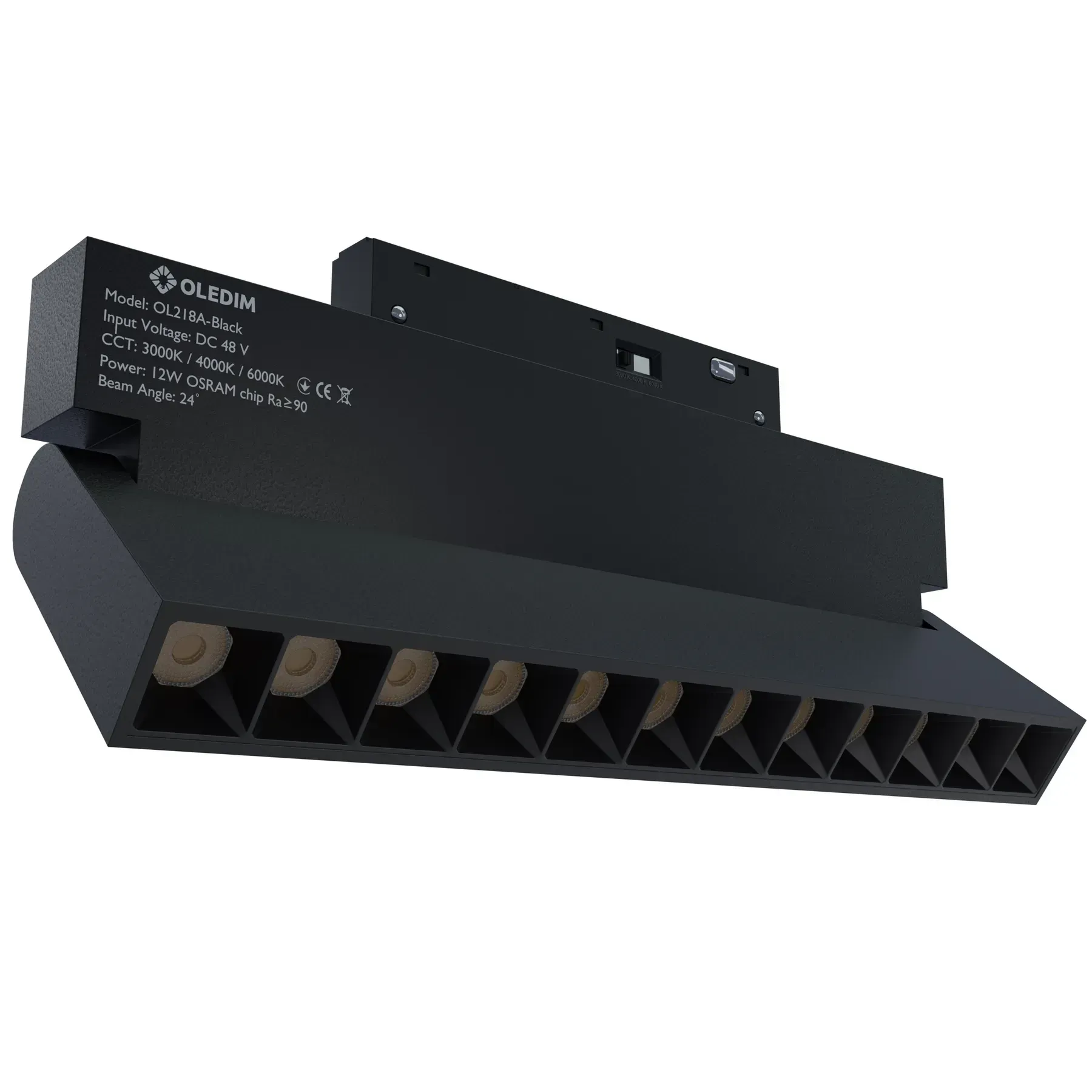 Светильник трековый магнитный поворотный OL218 12W 3000K Черный (33028026)