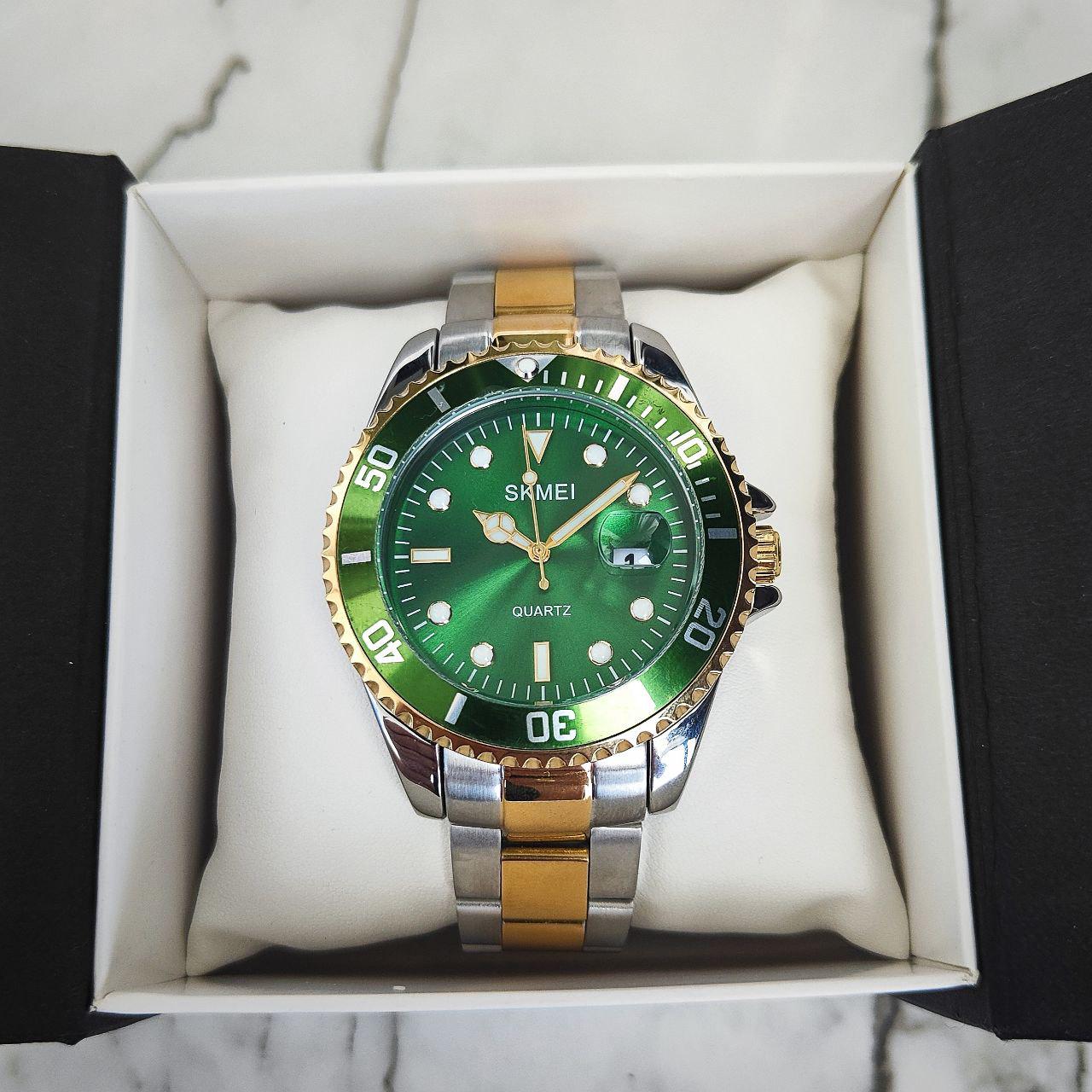 Часы наручные мужские Skmei кварцевые Silver/Gold/Green кварцевые Silver/Green Часы наручные мужские Skmei кварцевые Silver/Gold/Green кварцевые Silver/Green
