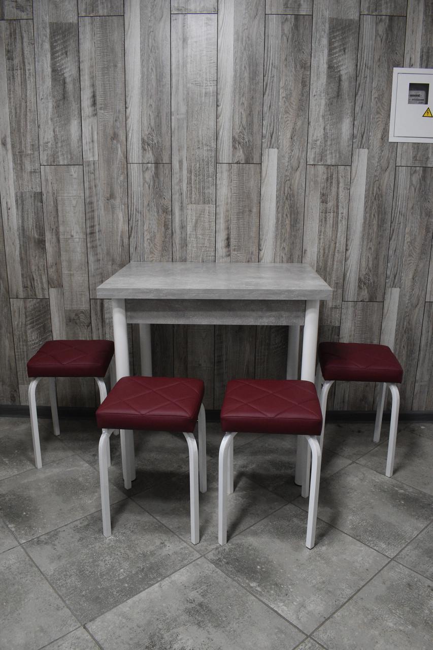 Кухонний комплект Оскар стіл розкладний/табурети 4 шт. Tutti Lux 60х80/80х120х75 см Бетон темний/Бордовий (28374929)