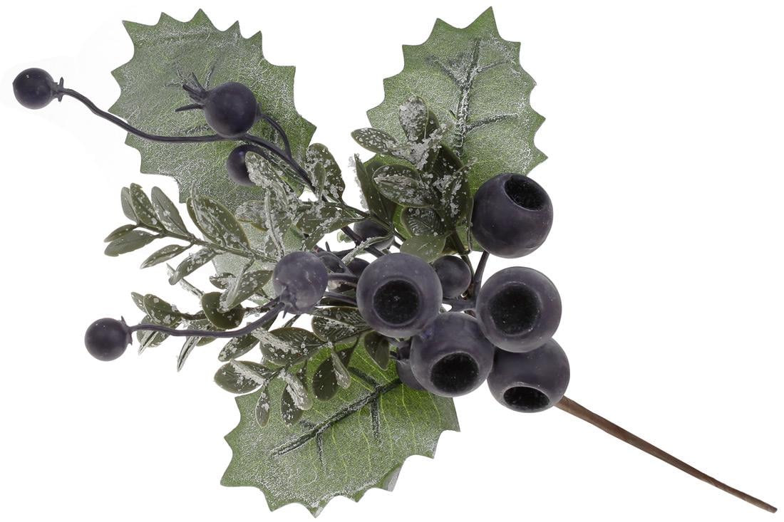Декоративная ветка BonaDi из листьев с ягодами голубики 28 см (903-572)