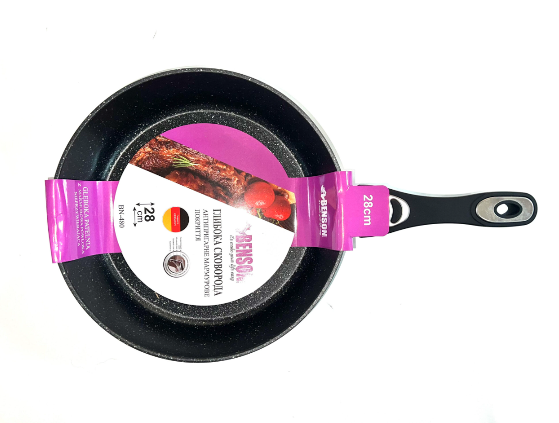 Сковорода глубокая Benson BN-480 мармуровое антипригарное покрытие 28x7,5 см (PTLNN-016)