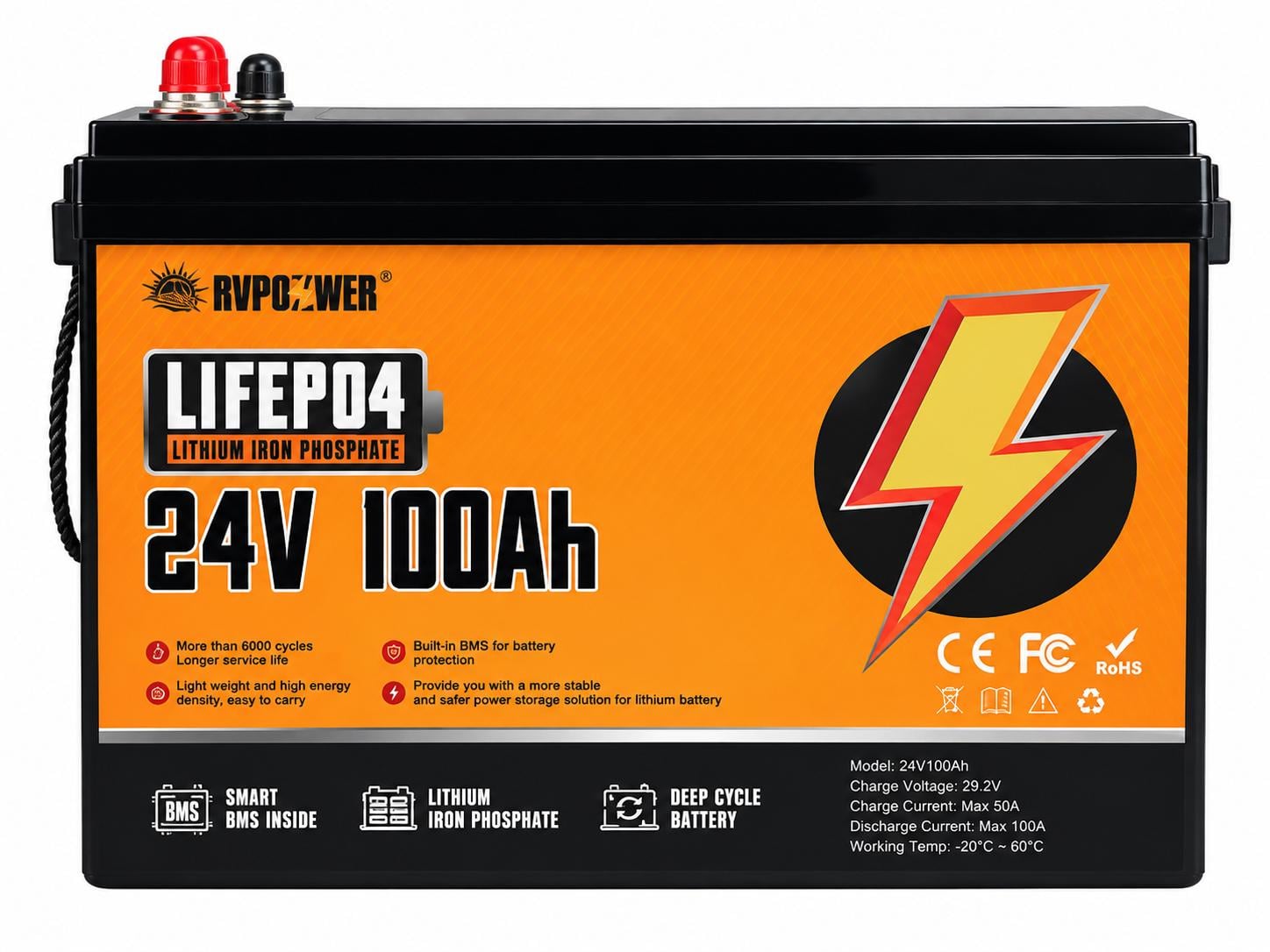 Аккумулятор для ИБП LiFePO4 24V 100Ah 2560Wh BMS (37986356)