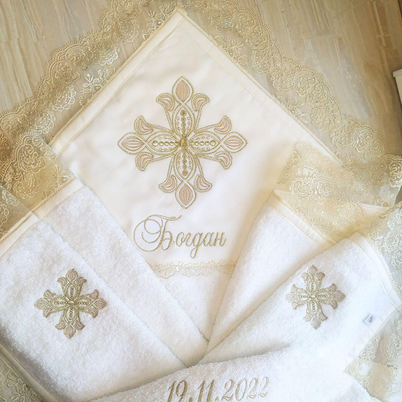 Набор для крещения именной Дева Мария махровая крыжма/мешочки для локона и хранения (2173290464)