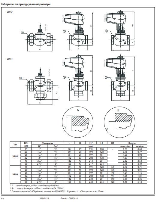 Клапан сідловий Danfoss VRB3 DN25 BP PN16 3-ходовий (Kvs 10) - фото 2