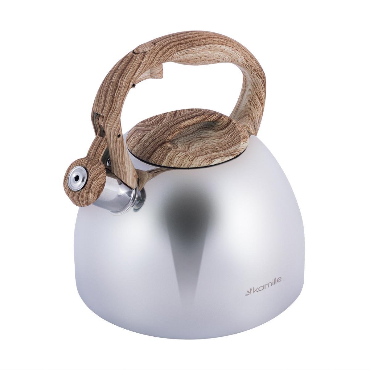 Чайник Kamille Vizo из нержавеющей стали со свистком для индукции и газа 2,7 л Cтальной с коричневой ручкой - фото 4 Чайник Kamille Vizo из нержавеющей стали со свистком для индукции и газа 2,7 л Cтальной с коричневой ручкой - фото 4