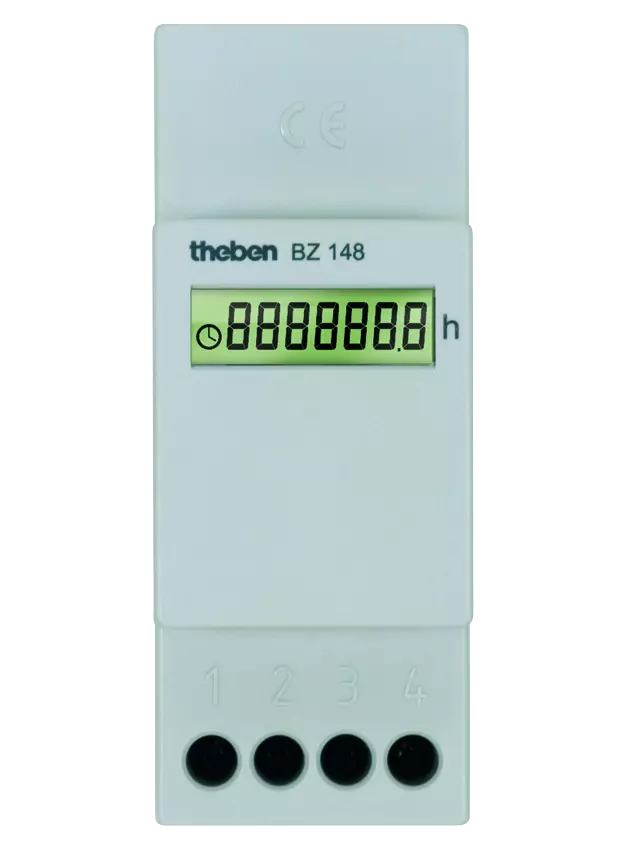 Счетчик моточасов цифровой Theben BZ 148 24-240V AC/12–150V DC на DIN-рейку диапазон отсчета 99999,99 г с памятью EEPROM (th 1480000)
