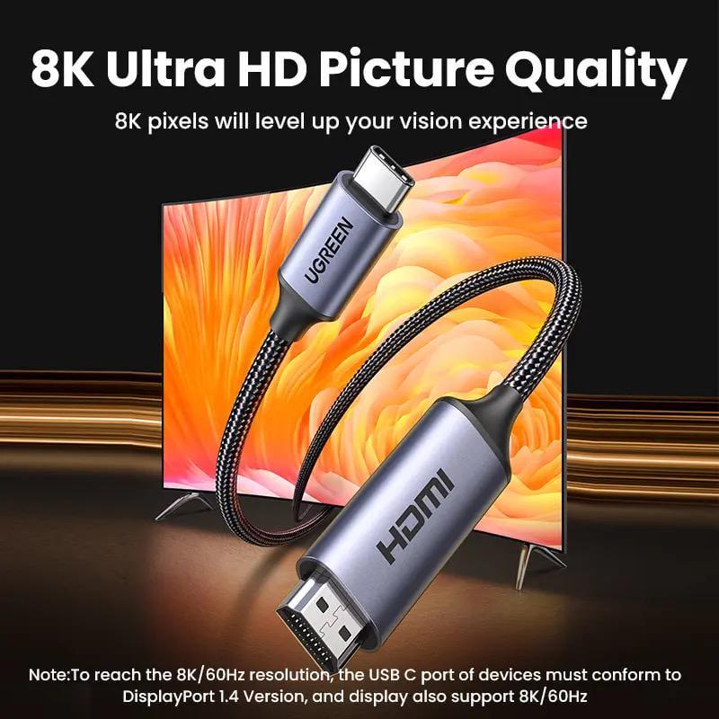 Кабель UGREEN CM565 USB-C to HDMI 2.1 VRR HDR 3 м Aluminium (35377) - фото 6