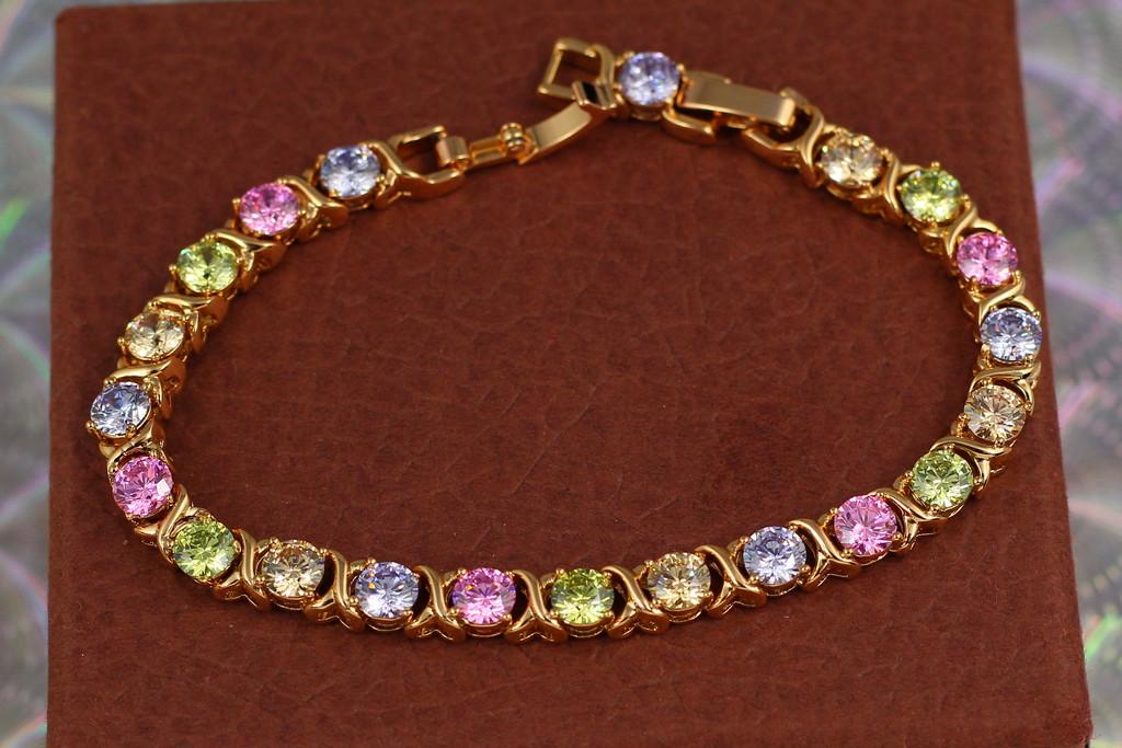 Браслет Xuping Jewelry Искры салюта с разноцветными камнями 19 см 5 мм Золотистый