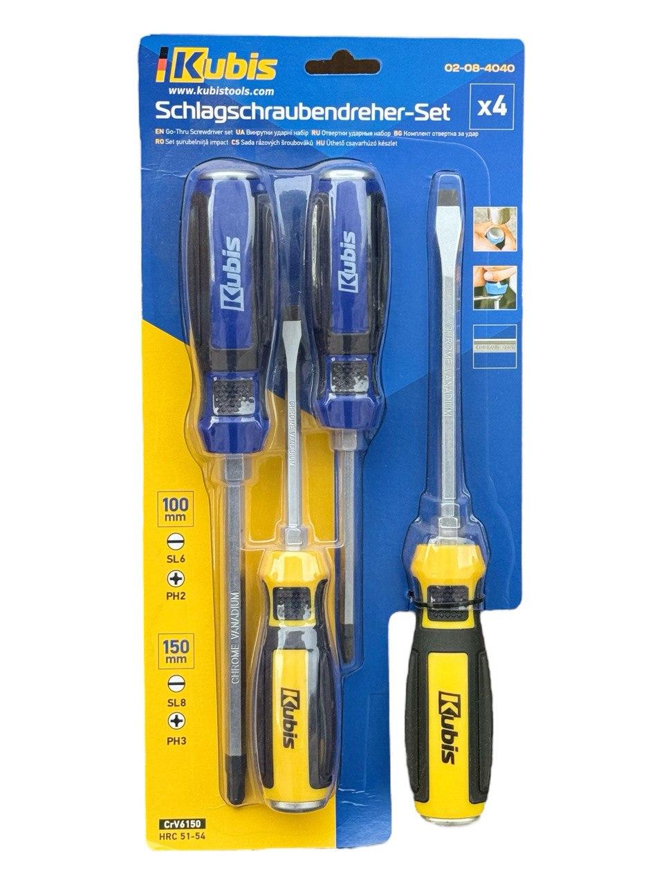 Отвертки ударные Kubis PH2*100.3*150 SL6*100 8*150 мм CrV 4 шт. (02-08-4040) Отвертки ударные Kubis PH2*100.3*150 SL6*100 8*150 мм CrV 4 шт. (02-08-4040)
