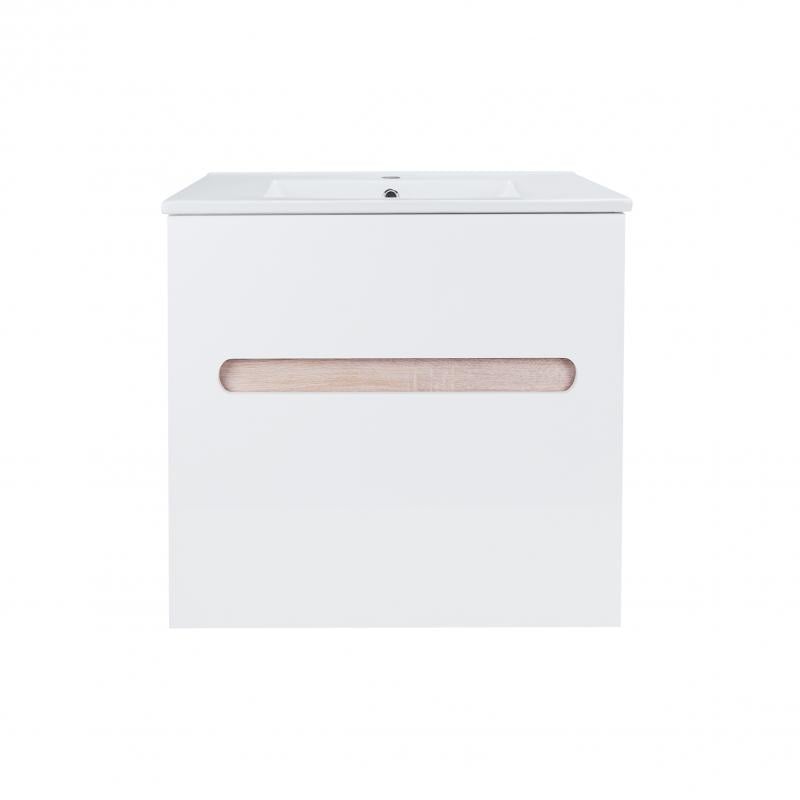 Комплект тумба подвесная и раковина врезная Q-tap Virgo 600х580х437 White/Whitish oak (QT1872TPА6013060CW)