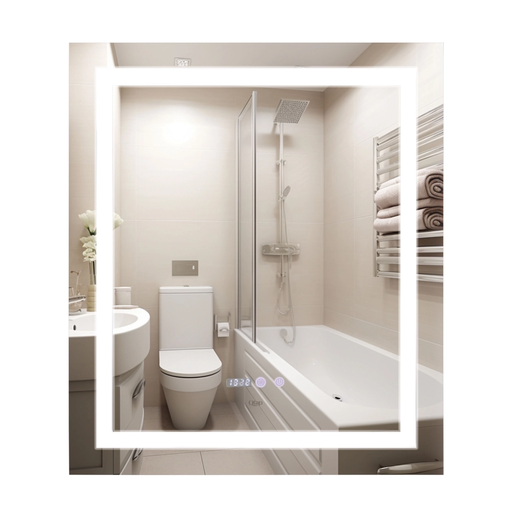 Дзеркало настінне з LED-підсвічуванням Touch Qtap Mideya з антизапотіванням/годинником/димером 700х800 мм (51747)
