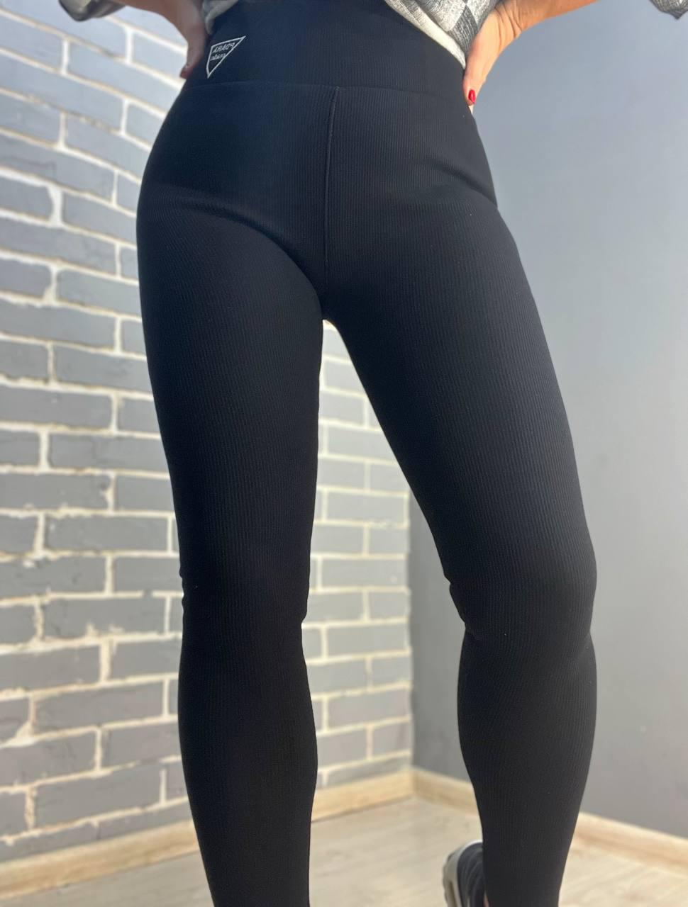 Лосини жіночі Ластівка 5247 рубчик широкий пояс утеплені на хутрі S Чорний (3059) - фото 5