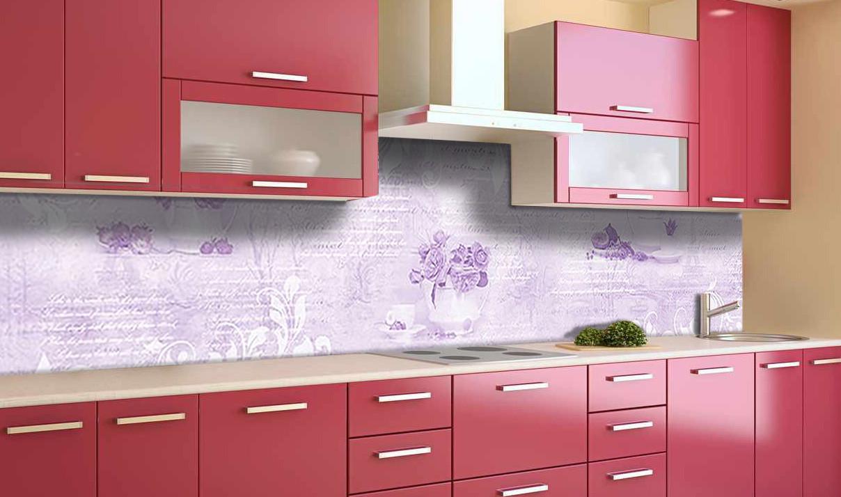 Кухонный фартук Сиреневая цветы текст из самоклеющейся виниловой пленки 65х250 см Фиолетовый