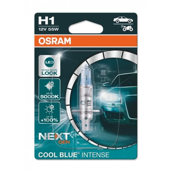 Автолампа галогенова Osram H1 12 V 55W P14.5 Cool Blue Intense Next Gen +100%