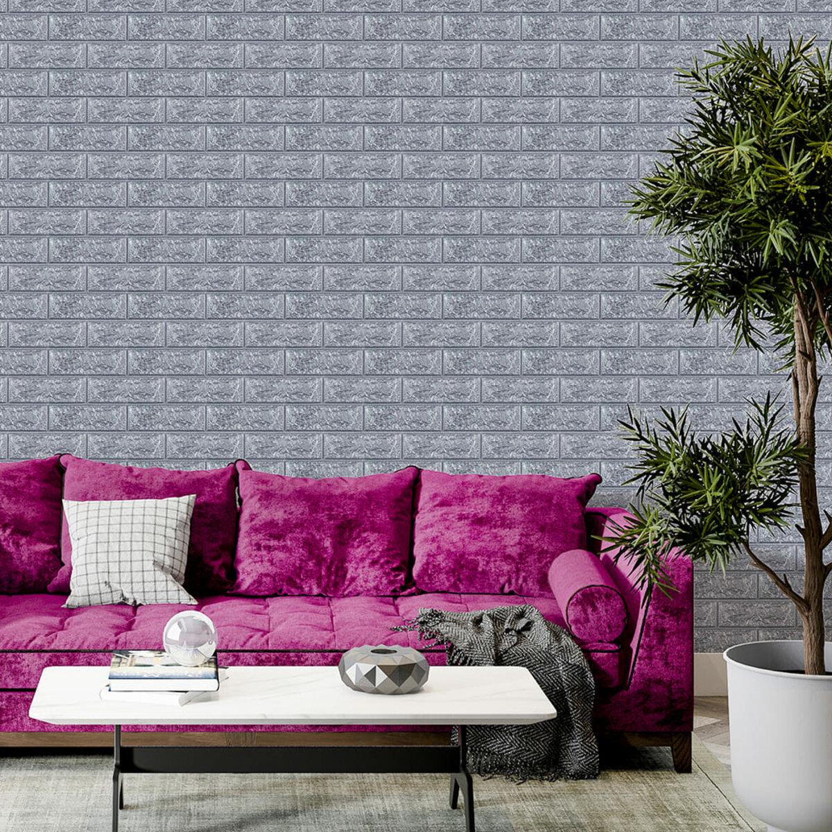 Панель самоклеящаяся 3D кирпич 017-3 700х770х3 мм Серебряный (SW-00000230) - фото 5 Панель самоклеящаяся 3D кирпич 017-3 700х770х3 мм Серебряный (SW-00000230) - фото 5