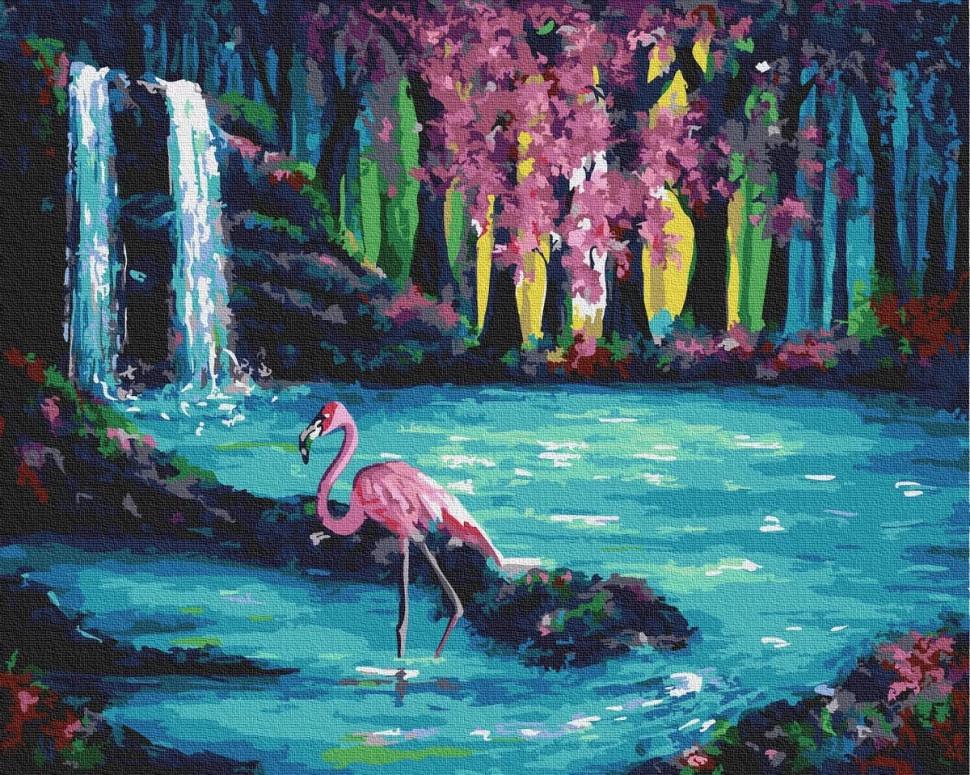 Картина по номерам Rainbow Art Фламинго у водопада (GX30193-RA)
