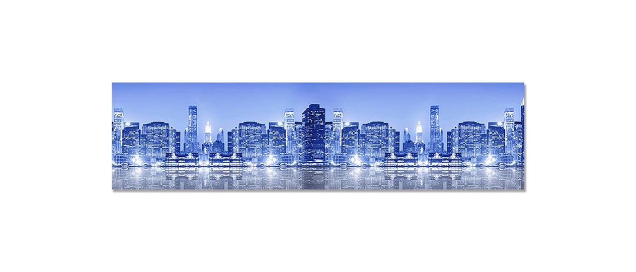 Кухонный фартук Неоновое свечение город ночные небоскребы из самоклеющейся виниловой пленки 65х250 см Синий