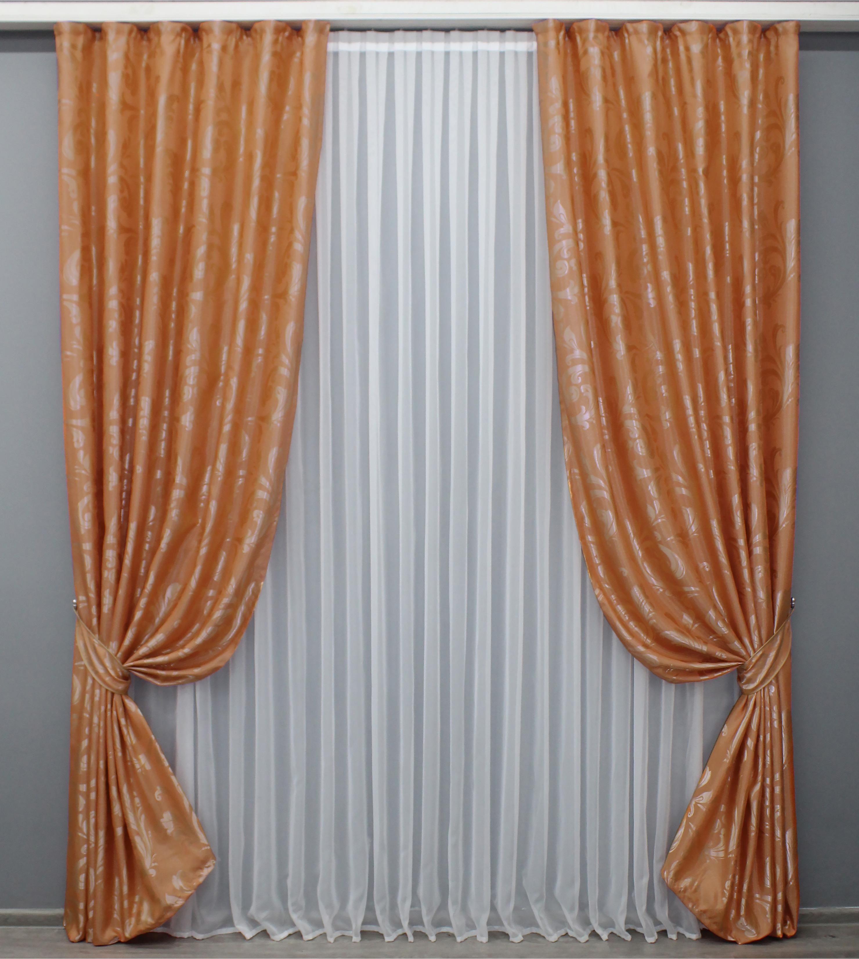 Комплект штор VR-Textil Лилия №1564ш жаккард 100х270 см 2 шт. Оранжевый (31-789)