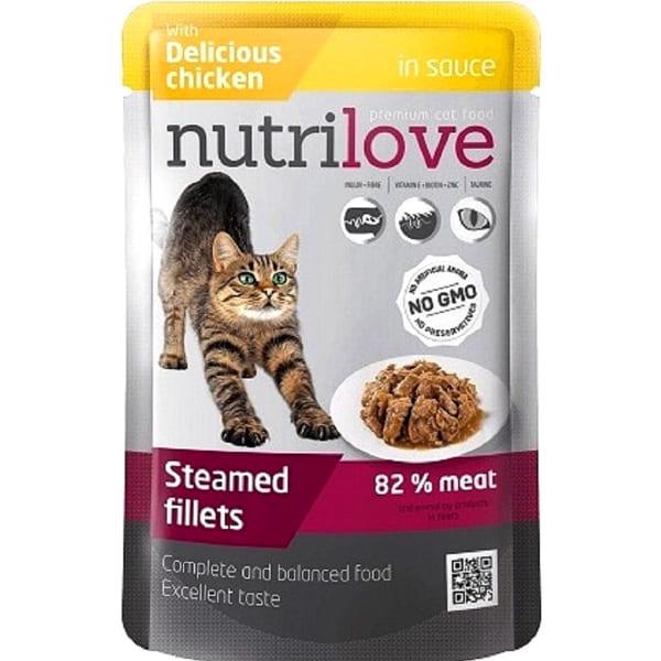 Корм для кошек NutriLove тушеные кусочки с нежной курицей в соусе 85 г (23253301)