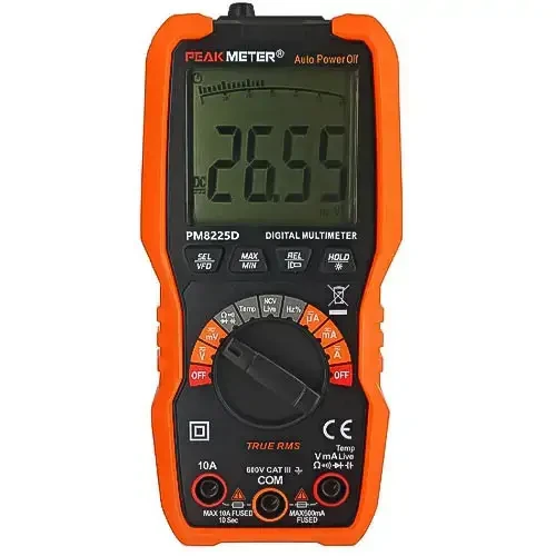 Мультиметр цифровой многофункциональный PeakMeter PM8225D с True RMS/NCV-детектором и подсветкой Оранжево-черный (168-31-121-323D) Мультиметр цифровой многофункциональный PeakMeter PM8225D с True RMS/NCV-детектором и подсветкой Оранжево-черный (168-31-121-323D)