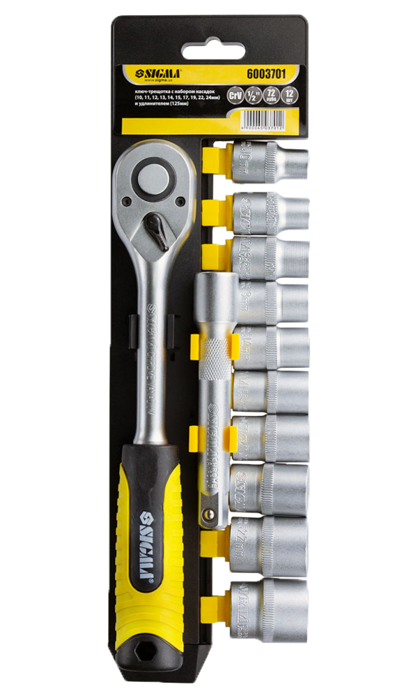 Набір головок Sigma CrV 1/2" з тріскачкою 12 од. (6003701) Набір головок Sigma CrV 1/2" з тріскачкою 12 од. (6003701)