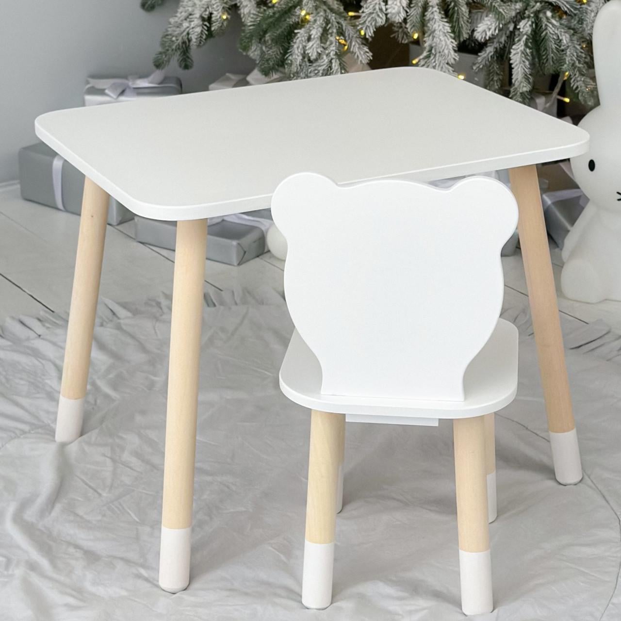 Стол и стульчик прямоугольный детский Мишка для уроков игр еды Белый