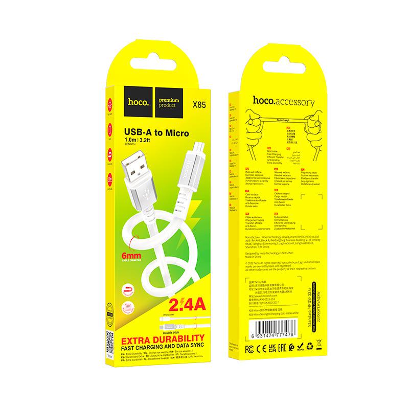 Кабель Hoco Micro USB Strength X85 1 м White (9822403) - фото 3 Кабель Hoco Micro USB Strength X85 1 м White (9822403) - фото 3
