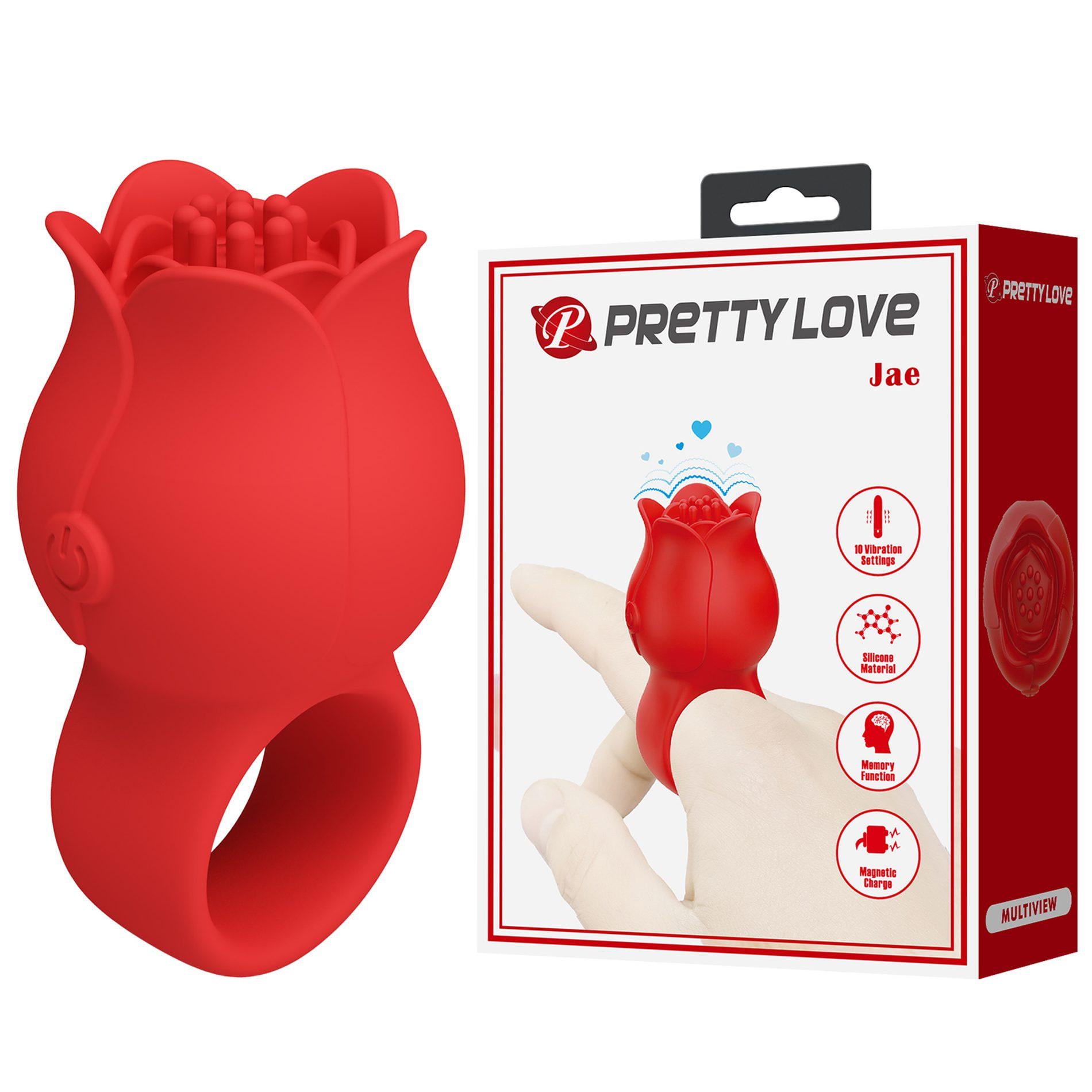 Вибрирующая насадка на палец Pretty Love JAE Цветок Красный (BI-210336)