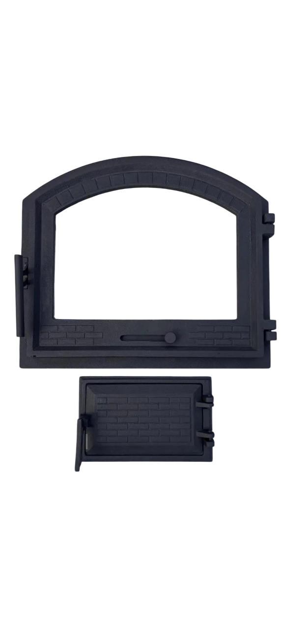 Комплект чугунных дверей арочных со стеклом и регулировкой с поддувальней