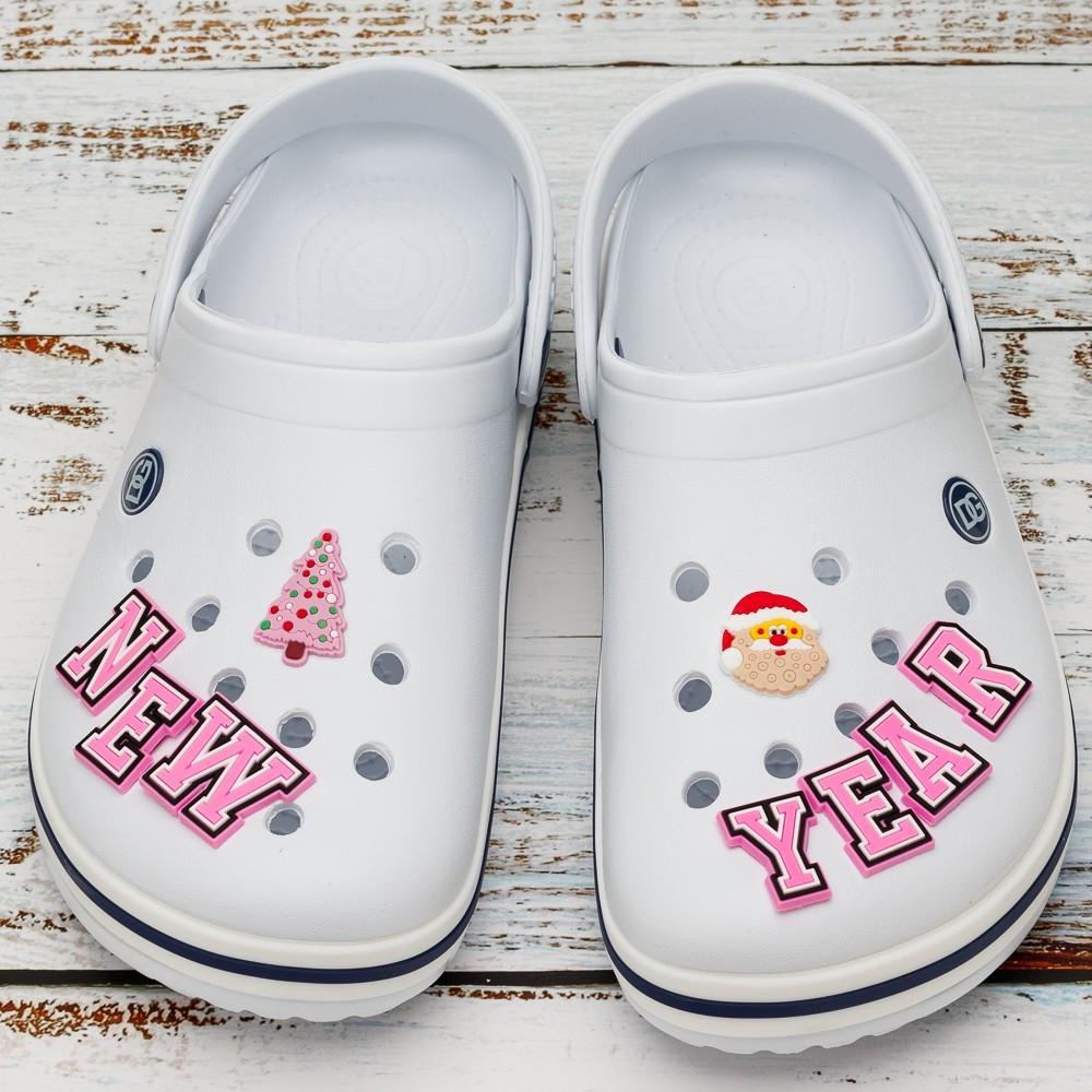 Джибитсы для кроксов набор розовых букв NEW-YEAR/елка/Санта-Клаус 9 шт. (2092689469)