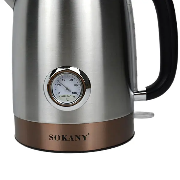 Електрочайник з термометром Sokany SK-1031 безшумний з нержавіючої сталі 1,7 л Сталевий - фото 3 Електрочайник з термометром Sokany SK-1031 безшумний з нержавіючої сталі 1,7 л Сталевий - фото 3