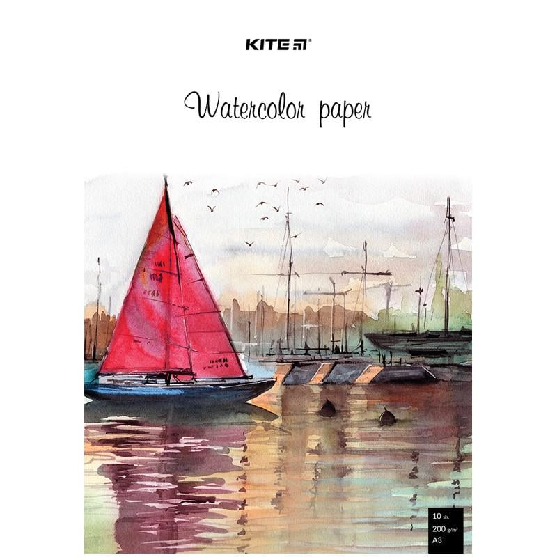 Бумага для акварели в папке KITE 200 г/кв. м 10 л. А3 (K23-268) Бумага для акварели в папке KITE 200 г/кв. м 10 л. А3 (K23-268)