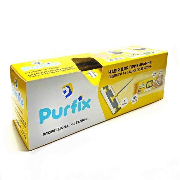 Набор для уборки пола Purfix швабра 118 см с металлической сложной ручкой/50 влажных салфеток 300х200 мм