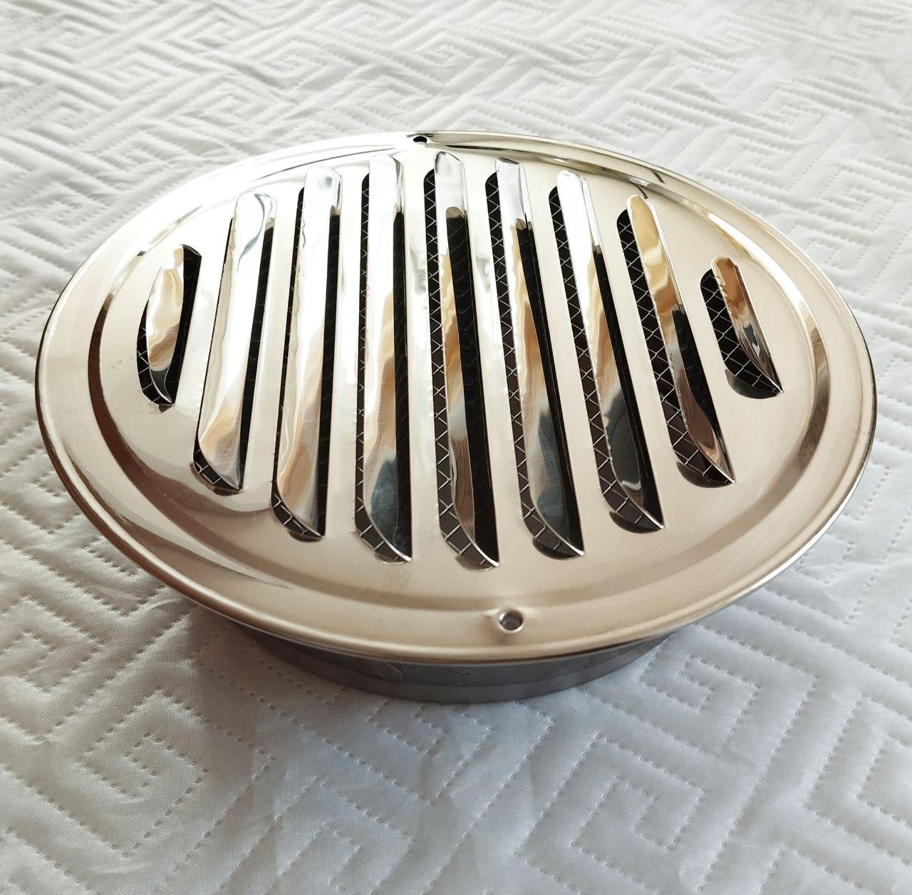 Вентиляционная решетка наружная из нержавеющей стали 201 с сеткой d 150 мм Хром зеркальный (25590796)