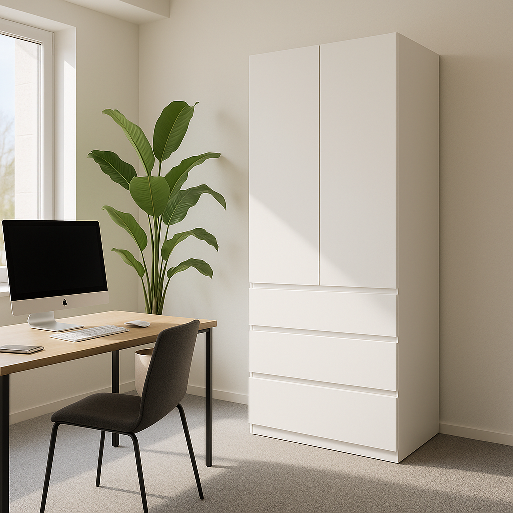 Шафа MEBEX на 3 шухляди та тримач для одягу 80х50х210см (VX3B1SWH)