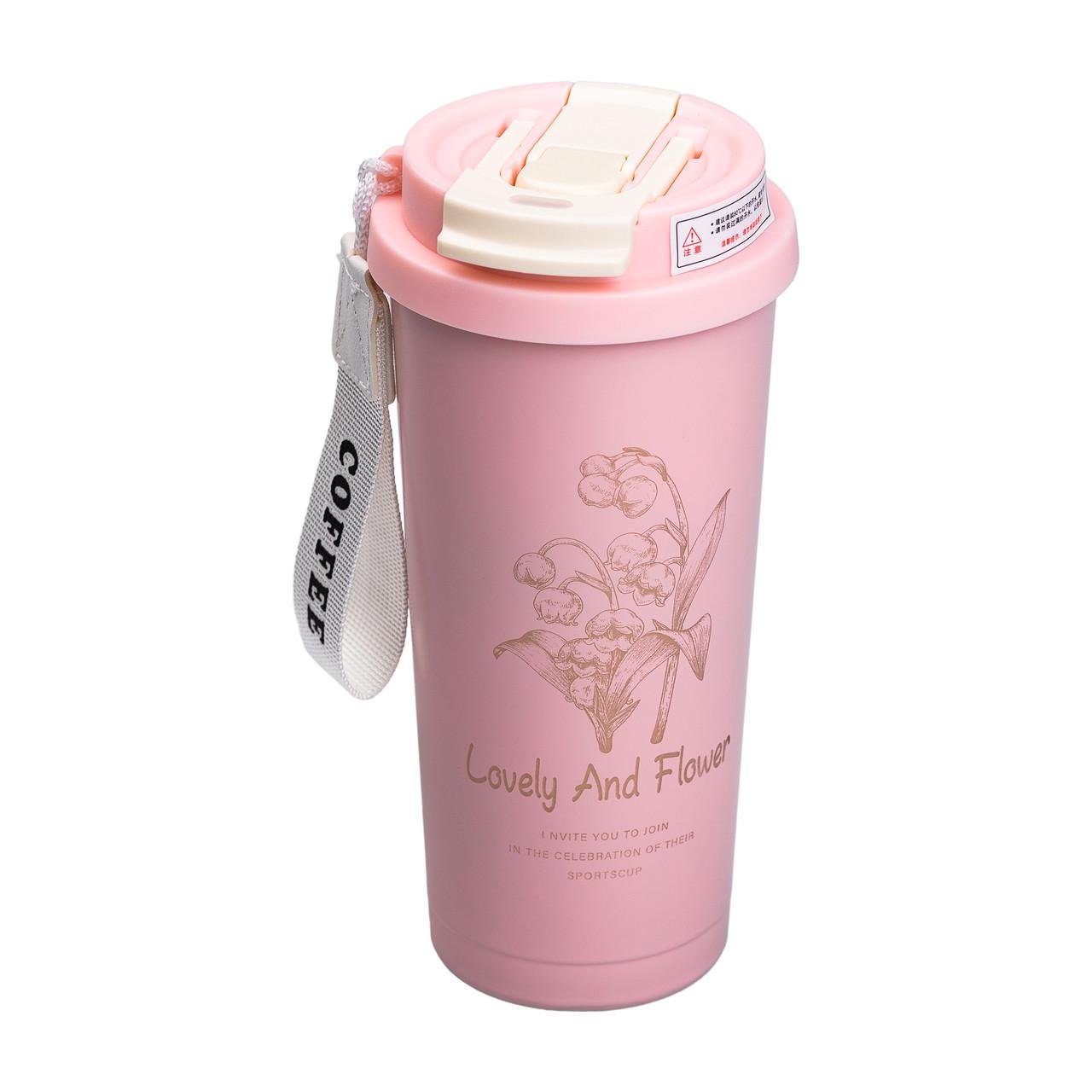 Термокружка Flower Style с ремешком 500 мл Розовый (5530)