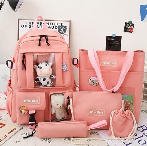 Шкільний рюкзак та сумка/косметичка та пенал для дівчинки Лія 5в1 Рожевий (1218490321)