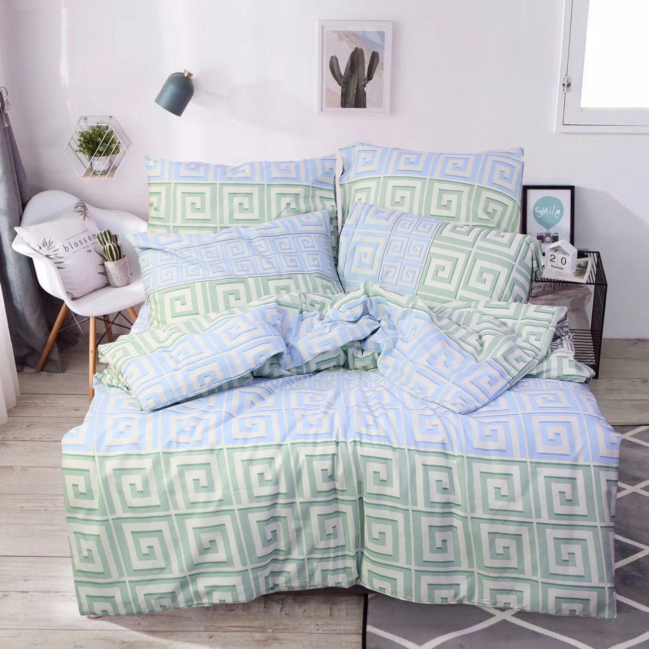 Комплект постельного белья полуторный Еней-плюс Т0788 Голубой/Зеленый