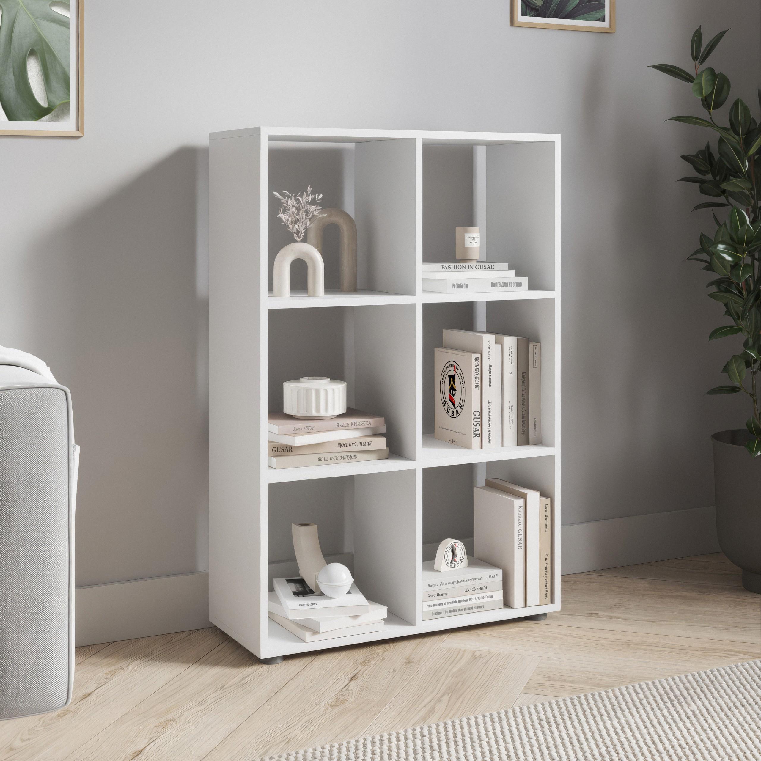 Стеллаж для книг и декора на 6 ячеек P-16 720x290x1078 мм Белый - фото 1