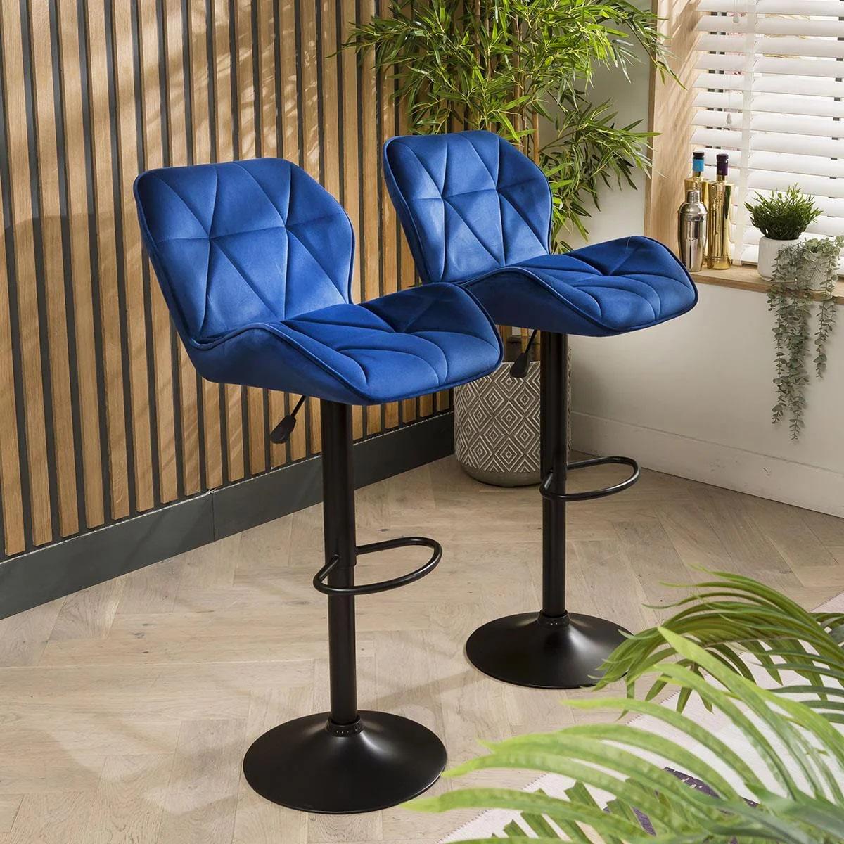 Барный стул со спинкой Bonro B-087 велюр Синий/Черный (5244) - фото 6
