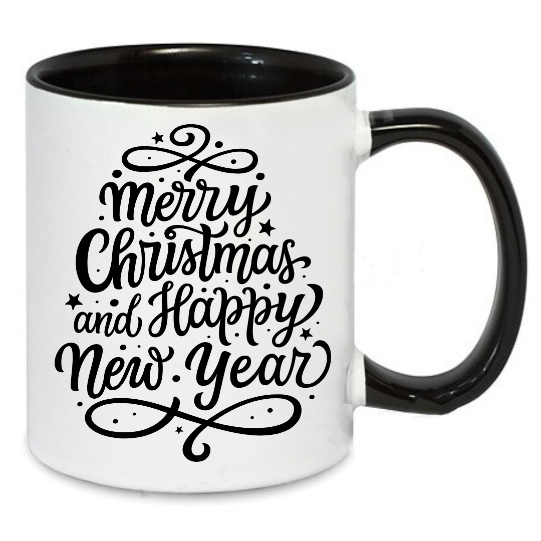Чашка с принтом Merry Christmas 330 мл Белый с черным (001166)