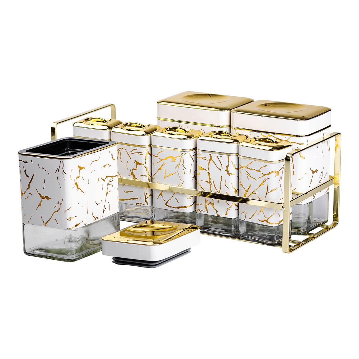 Набір для приправ та спецій на підставці з кришками 8 шт. Білий (HP-1365) - фото 4 Набір для приправ та спецій на підставці з кришками 8 шт. Білий (HP-1365) - фото 4