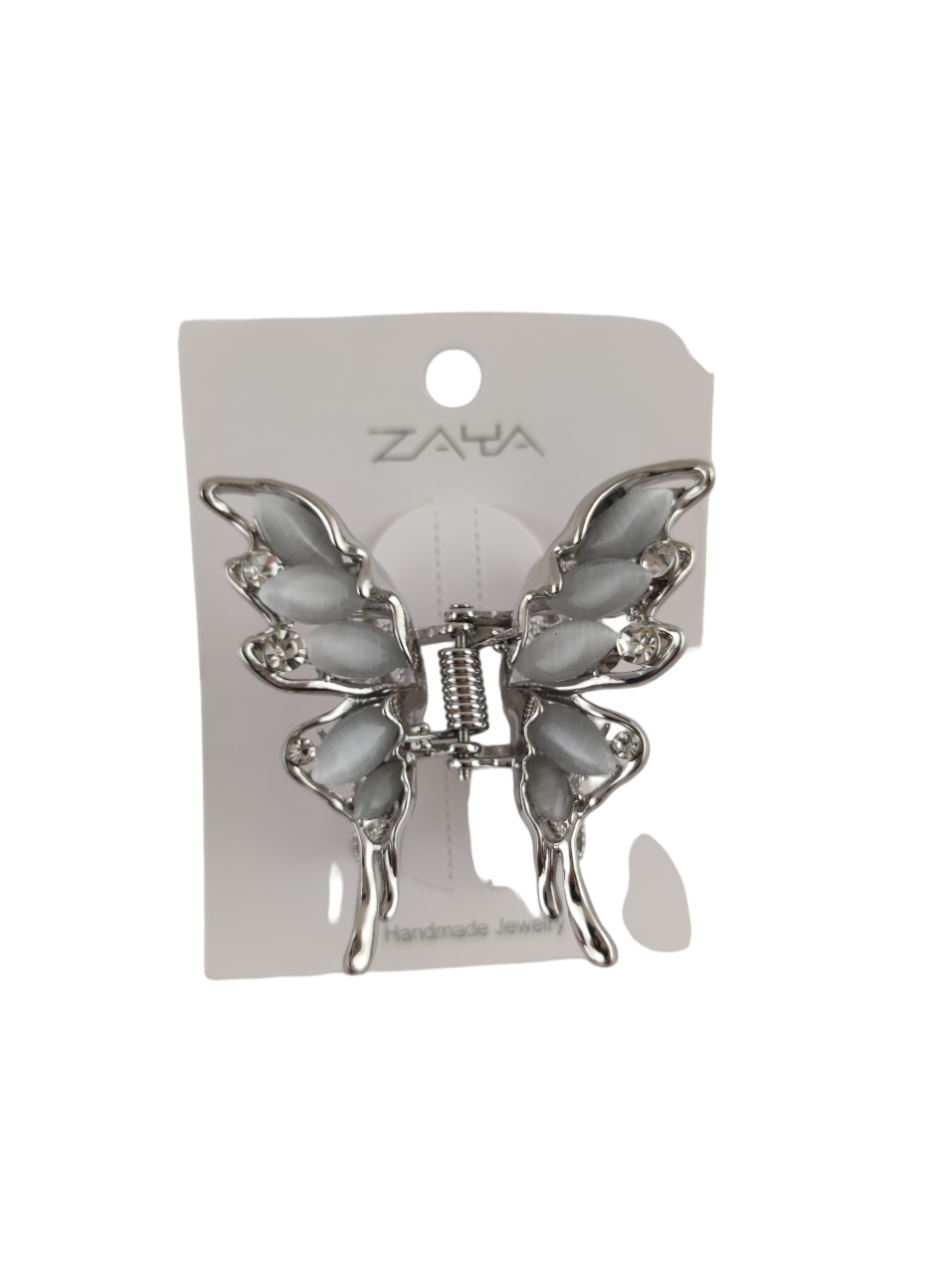 Крабик для волос Бабочка с эффектом перламутра 3,5 см Серебристый (000049)