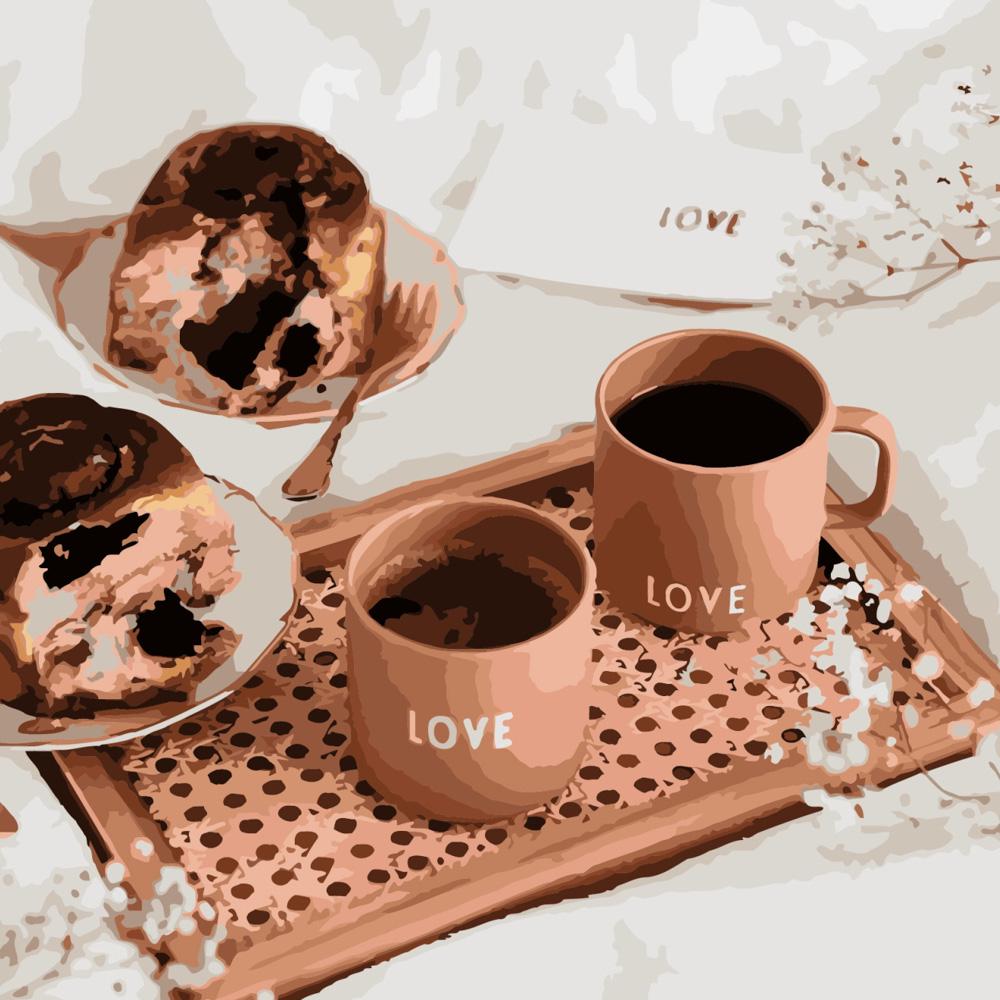 Картина по номерам Strateg Премиум Две чашки кофе 40х40 см (SK048)