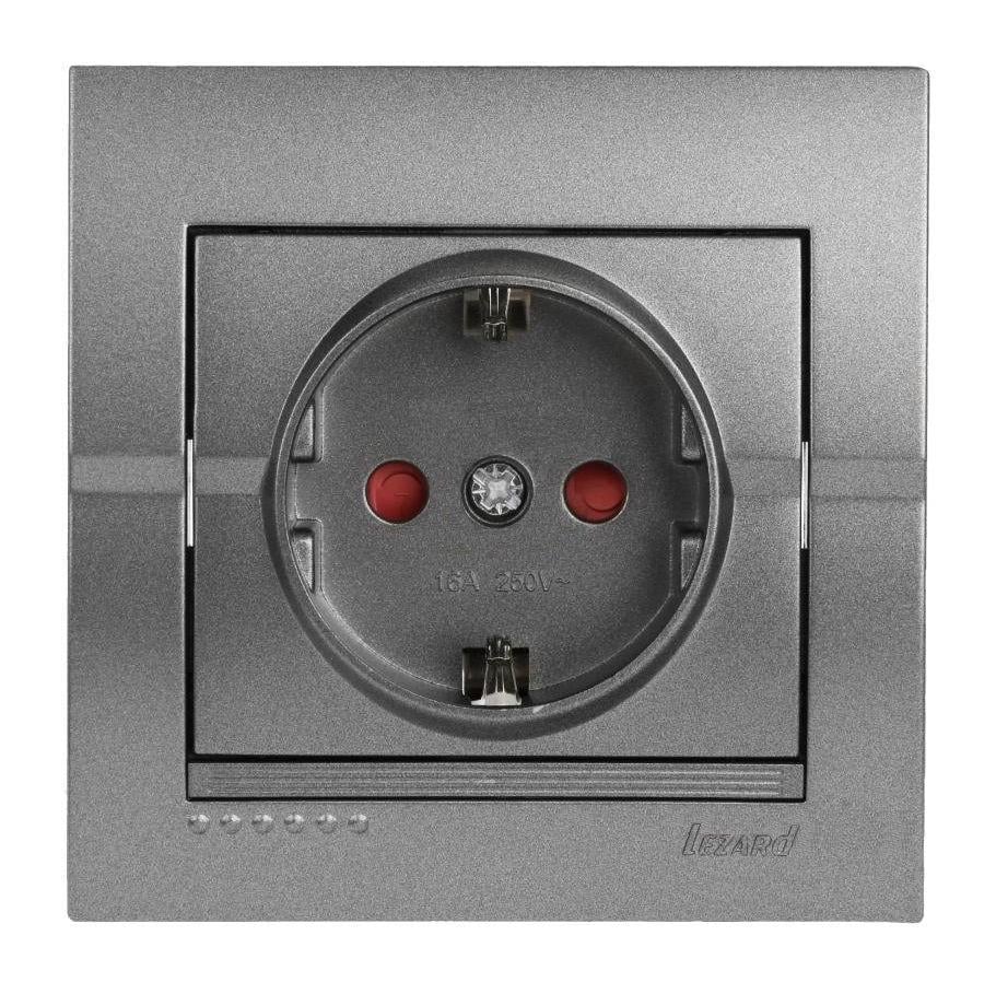 Розетка одинарная с заземлением Lezard Deriy и защитными шторками Графитовый (00000012349)