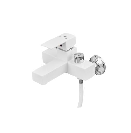 Змішувач для ванни PLAMIX Kubus-009 EURO SET з шлангом/лійкою та кронштейном White (PM0673)