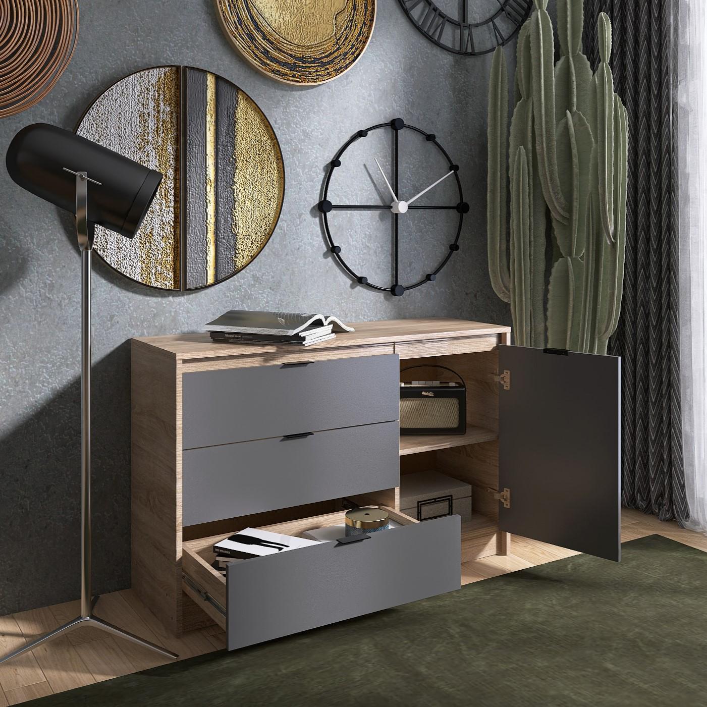 Комод Everest Сити 1150 1152х380х746 мм Сонома/Графит (11414) - фото 4 Комод Everest Сити 1150 1152х380х746 мм Сонома/Графит (11414) - фото 4